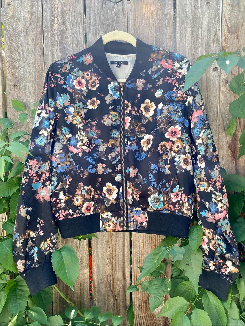 Papaya - Floral Bomber Jacket - Black Floral Print